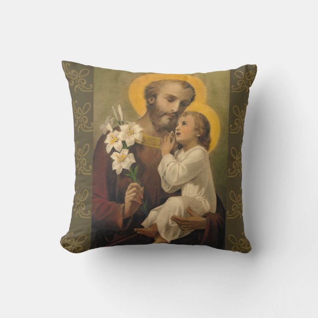 St. Joseph Baby Jesus  Lily Throw Pillow (Front)
