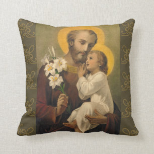 St. Joseph Baby Jesus Lily Throw Pillow