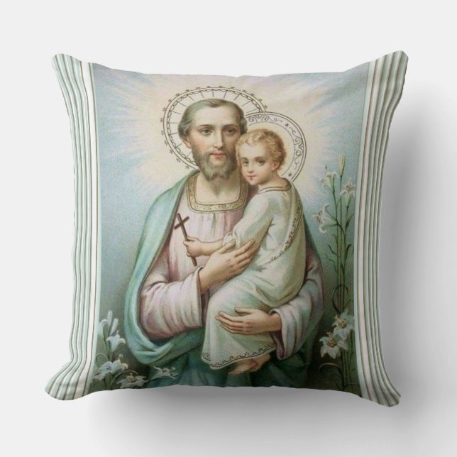 St. Joseph Baby Jesus St. Michael Archangel Throw Pillow (Front)