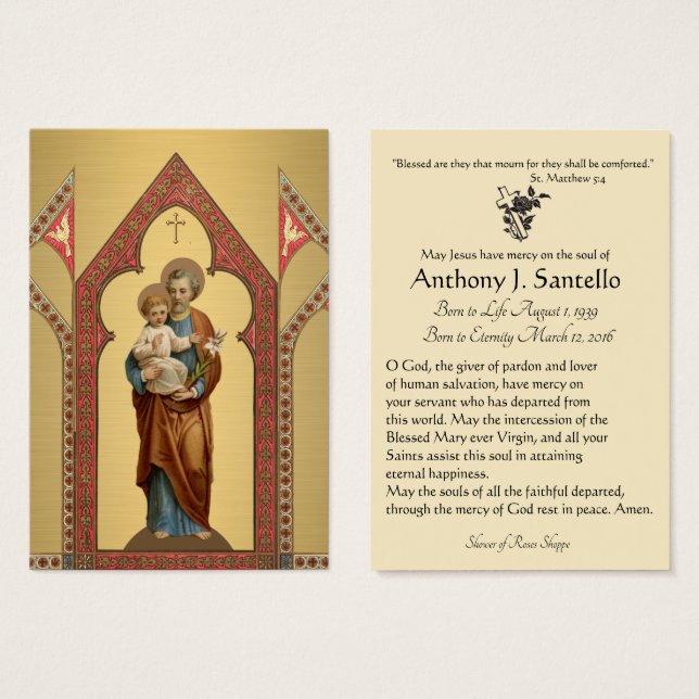 St. Joseph Catholic Funeral Memorial Holy Card - (Front & Back)