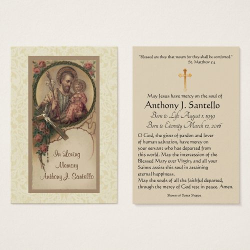 St Joseph Catholic Funeral Memorial Holy Card _