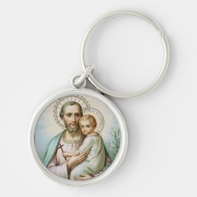 St. Joseph & Child Jesus Lily Cross Keychain (Front)