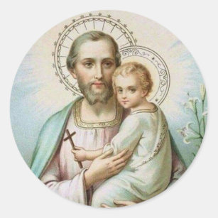 St. Joseph, Child Jesus, Lily Staff, Cross Classic Round Sticker