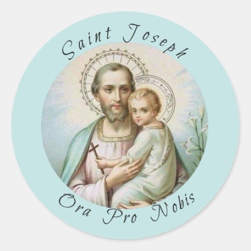 St Joseph Child Jesus Lily Staff Cross Classic Round Sticker