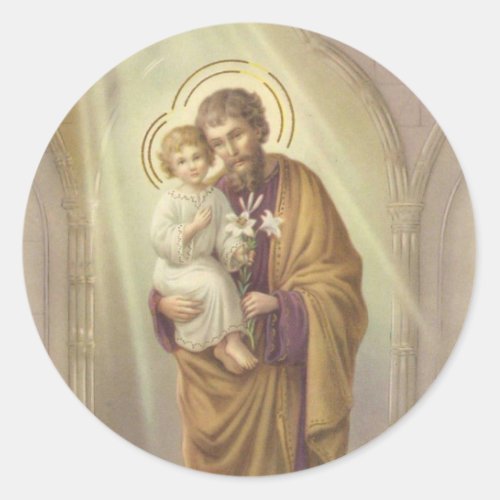 St Joseph Child Jesus Lily Vintage Classic Round Sticker
