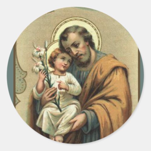 St Joseph Child Jesus Lily Vintage Classic Round Sticker