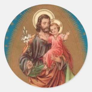 St. Joseph, Child Jesus, Lily Vintage Classic Round Sticker