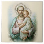 St. Joseph Child Jesus Traditional Lilies Tile<br><div class="desc">This is a beautiful traditional image of Saint Joseph and the Child Jesus. The lilies represent the purity of St. Joseph and Jesus is 
holding a cross in his hands.</div>