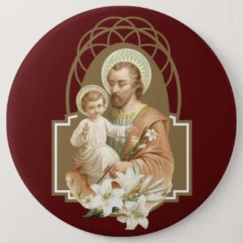 St. Joseph Child Jesus With Lily Religious  Button by ShowerOfRoses at Zazzle