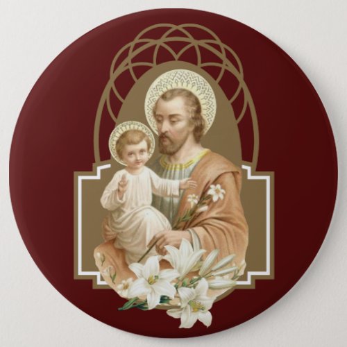 St Joseph Child Jesus with Lily Religious  Button