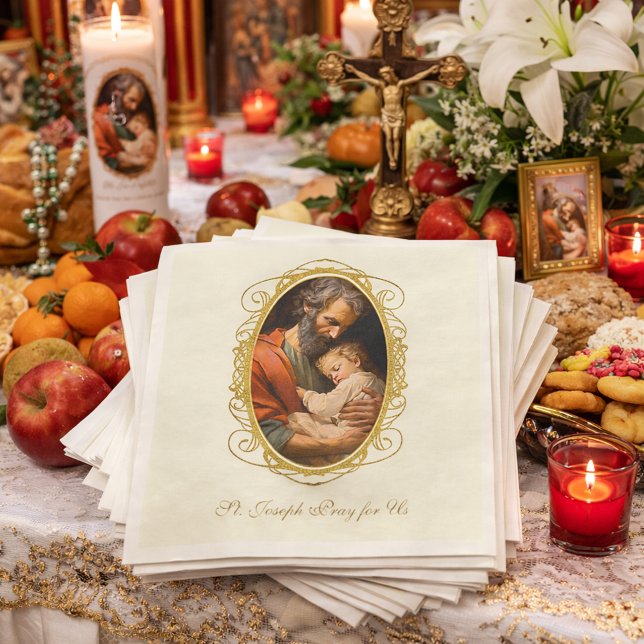 St. Joseph Day Child Jesus Cross Feast Day Paper Dinner Napkins (Creator Uploaded)