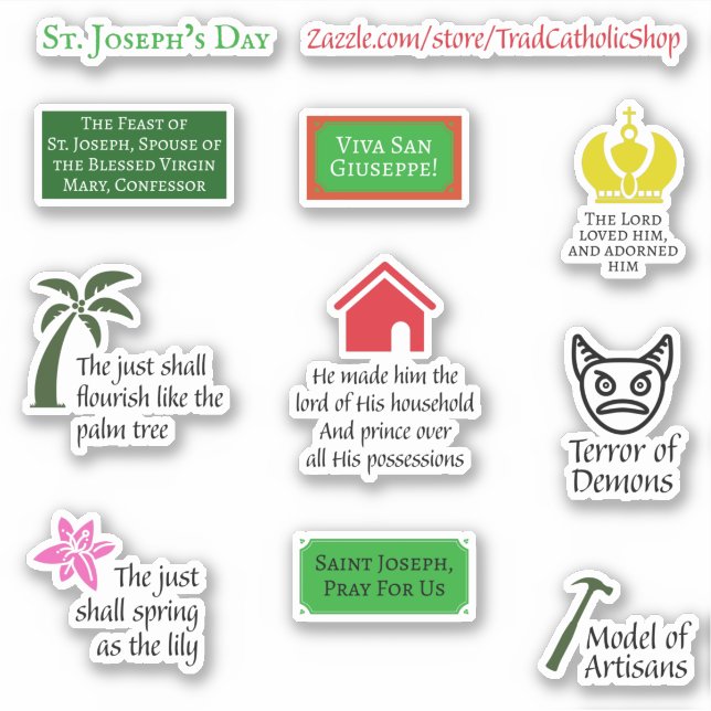 St. Joseph Day Illustrated 9-Piece Trad Catholic  Sticker (Front)