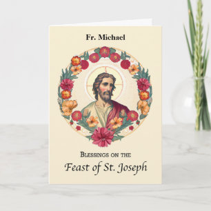 St. Joseph Day to Priest Blessings Wreath Flowers Card