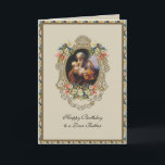 St Joseph Father Dad Birthday Floral Prayer Card<br><div class="desc">This is a beautiful traditional Catholic religious vintage card of St. Joseph holding the baby Jesus in his arms. Inside is the Memorare Prayer to St. Joseph with a lovely verse. Also included is a line art drawing of the Sacred Heart of Jesus, Immaculate Heart of Mary, and Chaste Heart...</div>
