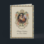 St Joseph Father Dad Birthday Floral Prayer Card<br><div class="desc">This is a beautiful traditional Catholic religious vintage card of St. Joseph holding the baby Jesus in his arms. Inside is the Memorare Prayer to St. Joseph with a lovely verse. Also included is a line art drawing of the Sacred Heart of Jesus, Immaculate Heart of Mary, and Chaste Heart...</div>