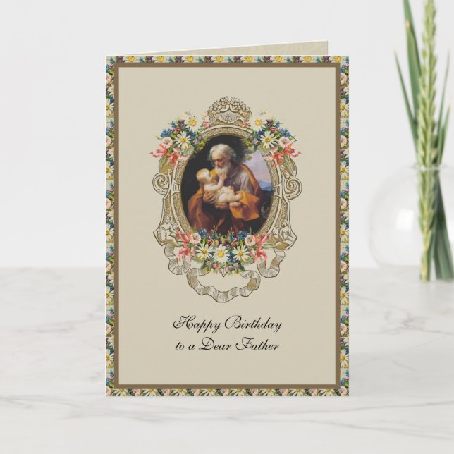 St Joseph Father Dad Birthday Floral Prayer Card (Front)