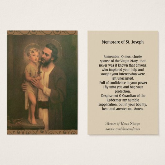 St. Joseph Feast Day Memorare Holy Prayer Cards (Front & Back)