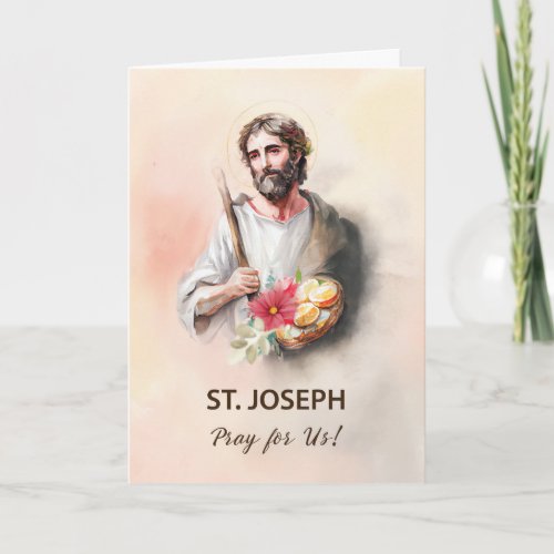 St Joseph Feast Day Pray For Us Watercolor Card