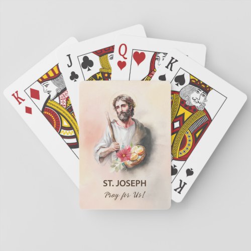 St Joseph Feast Day Pray For Us Watercolor Playing Cards