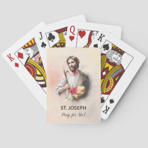 St. Joseph Feast Day Pray For Us Watercolor Poker Cards