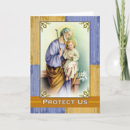 St Joseph Feast Day Vintage with Faux Wood Grain  Card
