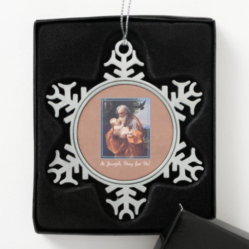 St Joseph Feast Day with Infant Jesus Snowflake Pewter Christmas Ornament