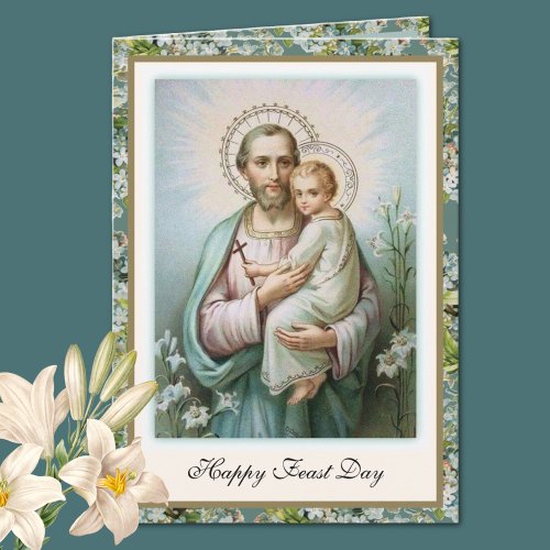 St Joseph Feast Jesus Floral Religious Vintage Card