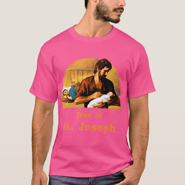 St. Joseph Holds Baby Jesus While Mary Sleeps. Yea T-Shirt (Front)