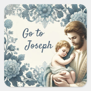 St. Joseph Jesus Blue Floral Religious Square Sticker