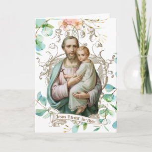 St. Joseph Jesus Floral Religious Catholic Card