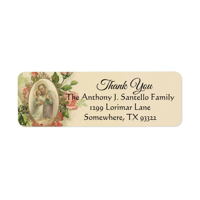 St. Joseph Jesus Floral Thank You Label (Front)