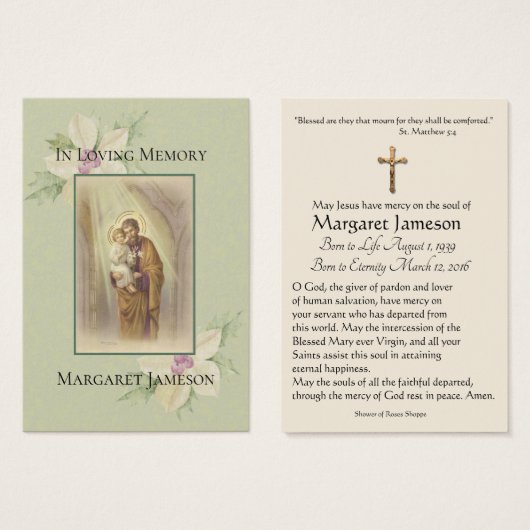 St. Joseph Jesus Funeral Memorial Holy Card - (Front & Back)