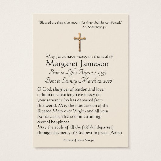 St. Joseph Jesus Funeral Memorial Holy Card - (Back)