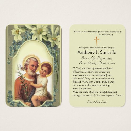 St Joseph Jesus Lily Funeral Memorial Holy Card _