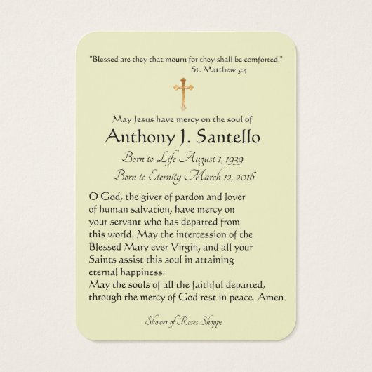 St. Joseph Jesus Lily Funeral Memorial Holy Card - (Back)
