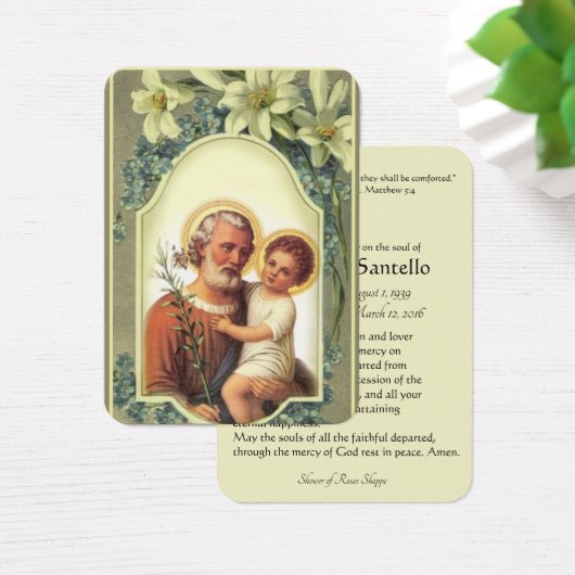 St. Joseph Jesus Lily Funeral Memorial Holy Card - (Desk)