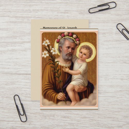 St Joseph Jesus Lily  Memorare Prayer Business Card