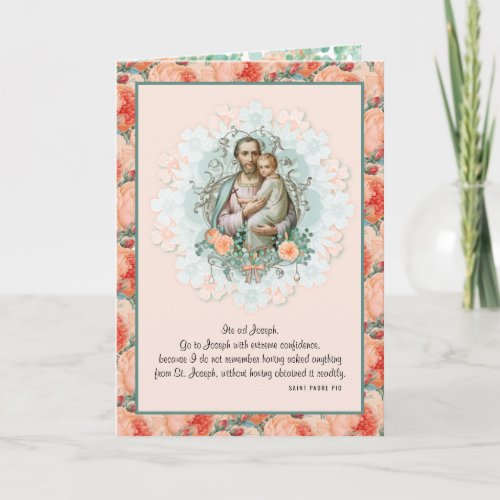 St Joseph Jesus Religious Floral Peach Vintage Card