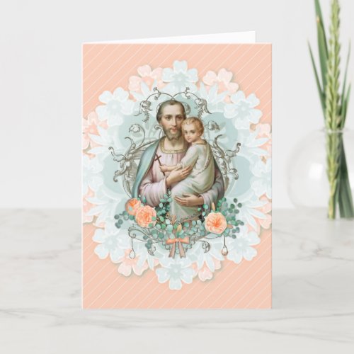 St Joseph Jesus Religious Floral Vintage Card