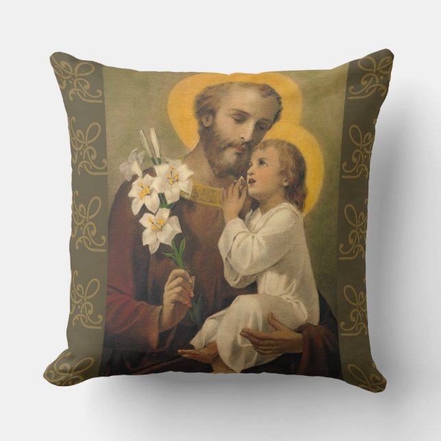 St. Joseph Jesus Religious Pope Signature Throw Pillow (Front)