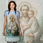 St. Joseph Jesus Traditional Catholic Religious Apron<br><div class="desc">This is a beautiful traditional Catholic image of St. Joseph with the Baby Jesus with a striped decor. The strap colors may be modified.</div>