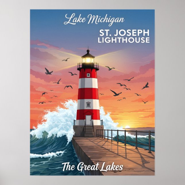 St. Joseph Lighthouse on Lake Michigan Poster (Front)