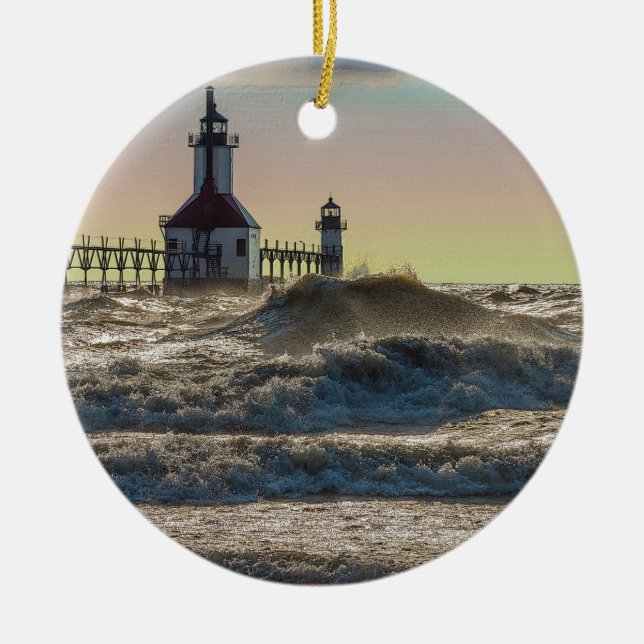 St Joseph Lighthouse Painterly Ceramic Ornament (Front)