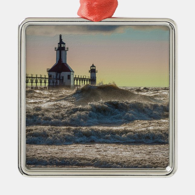 St Joseph Lighthouse Painterly Metal Ornament (Front)