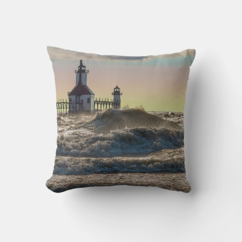 St Joseph Lighthouse Painterly Throw Pillow