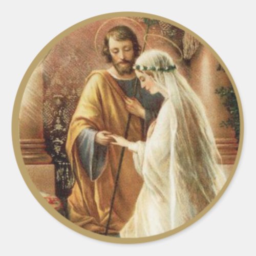 St Joseph Mary Engagement Wedding Bride Groom Classic Round Sticker