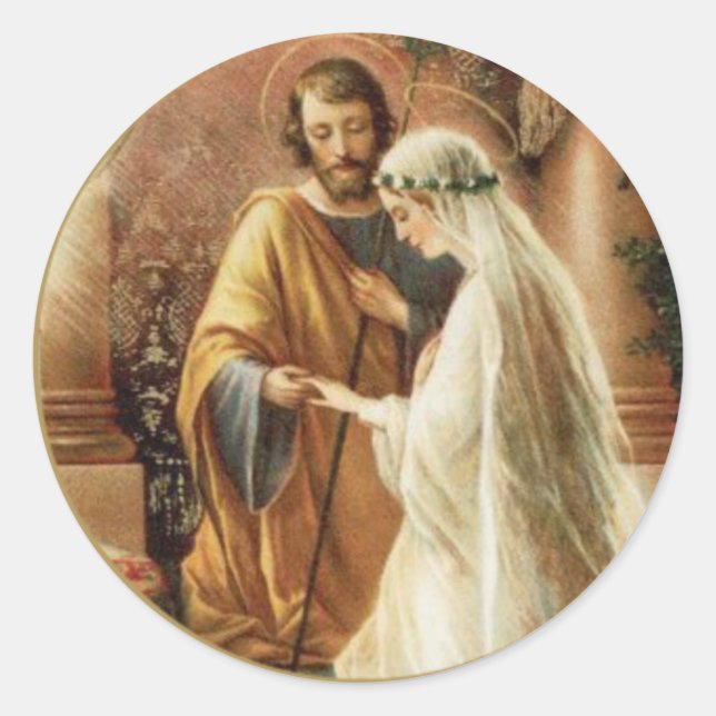 St. Joseph Mary Engagement Wedding Bride Groom Classic Round Sticker (Front)