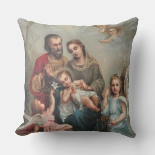 St Joseph Mary Jesus Angels Throw Pillow