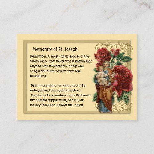 St Joseph  Memorare Catholic Prayer Holy Card