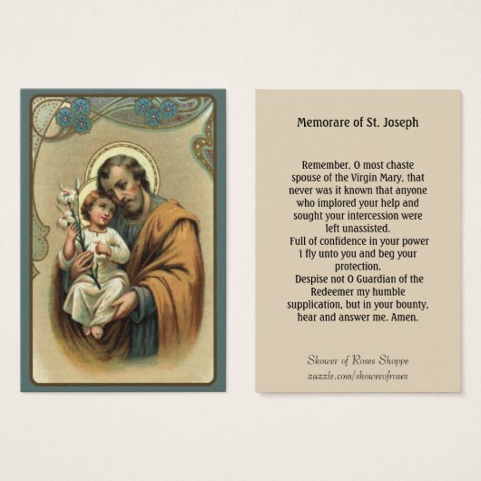 St. Joseph Memorare Holy Card (Front & Back)